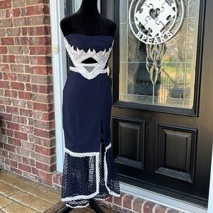 Jonathan Simkhai Navy and White Midi Dress